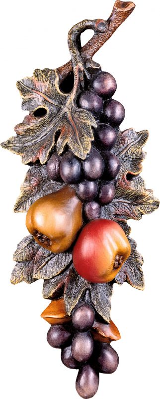 composizione di frutta raccolta - demetz - deur - statua in legno dipinta a mano. altezza pari a 60 cm.