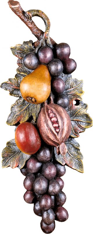 composizione di frutta vendemmia - demetz - deur - statua in legno dipinta a mano. altezza pari a 40 cm.