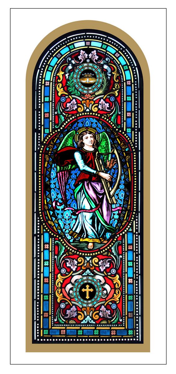 stock: tavola angelo stampa tipo vetrata su legno - 10 x 27 cm