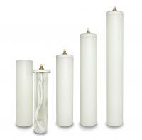 candeliere angeli in ottone fuso a 3 bossoli alt.cm 18 completo di finte  candele h.20 0 25cm. e contenitori per cera liquida - Arte Sacra Candotti